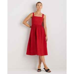 100% European Linen Fit & Flare Midi Dress